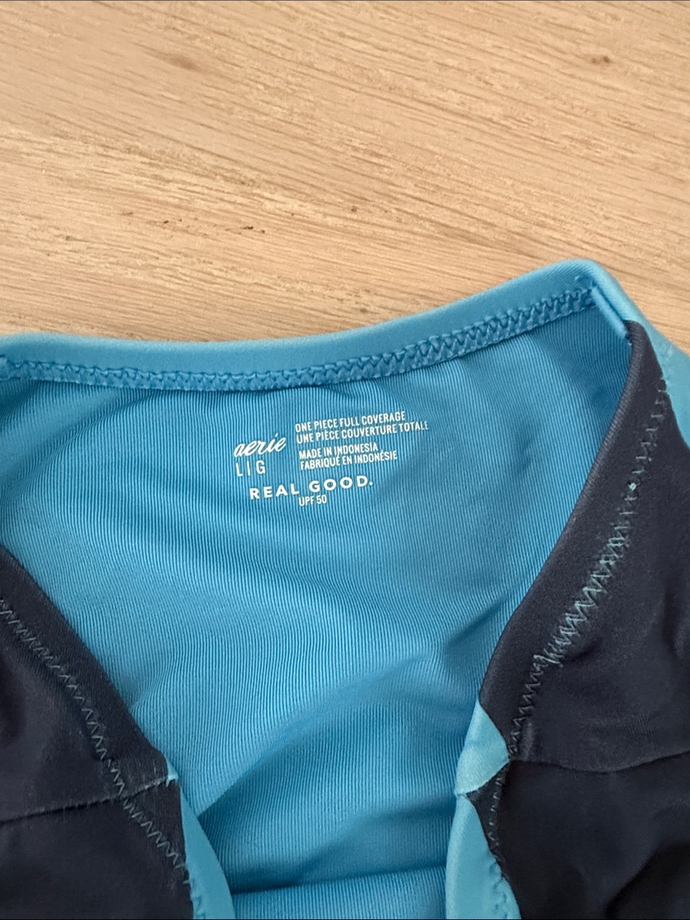 aerie Strapless One-Piece Swimsuit in Light Blue and Navy Stripes - Picture 2 of 2